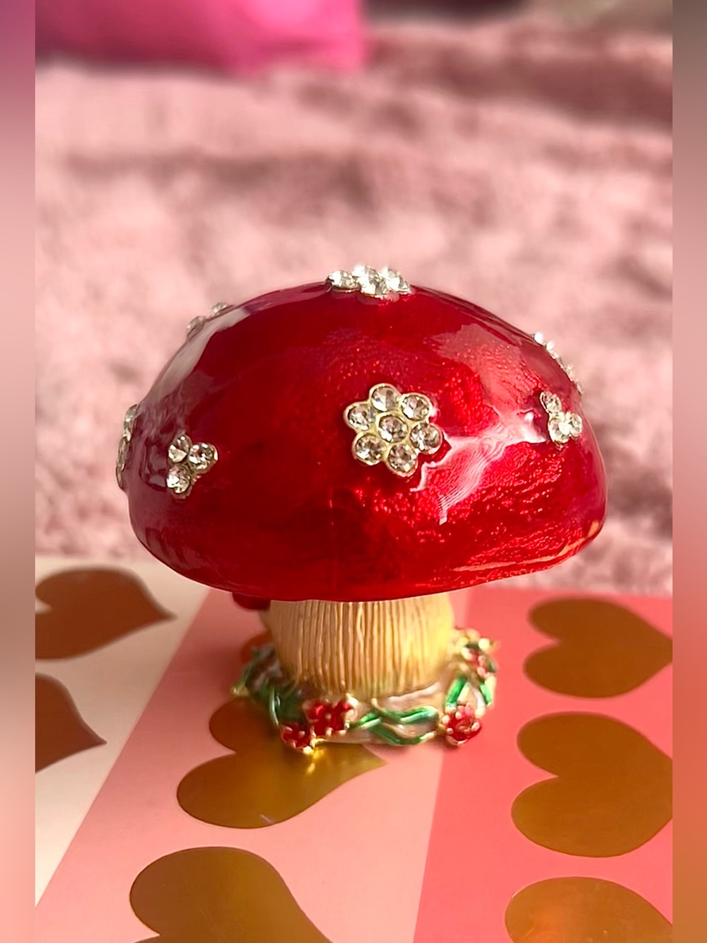 NWOT Red Jeweled Mushroom Trinket Box